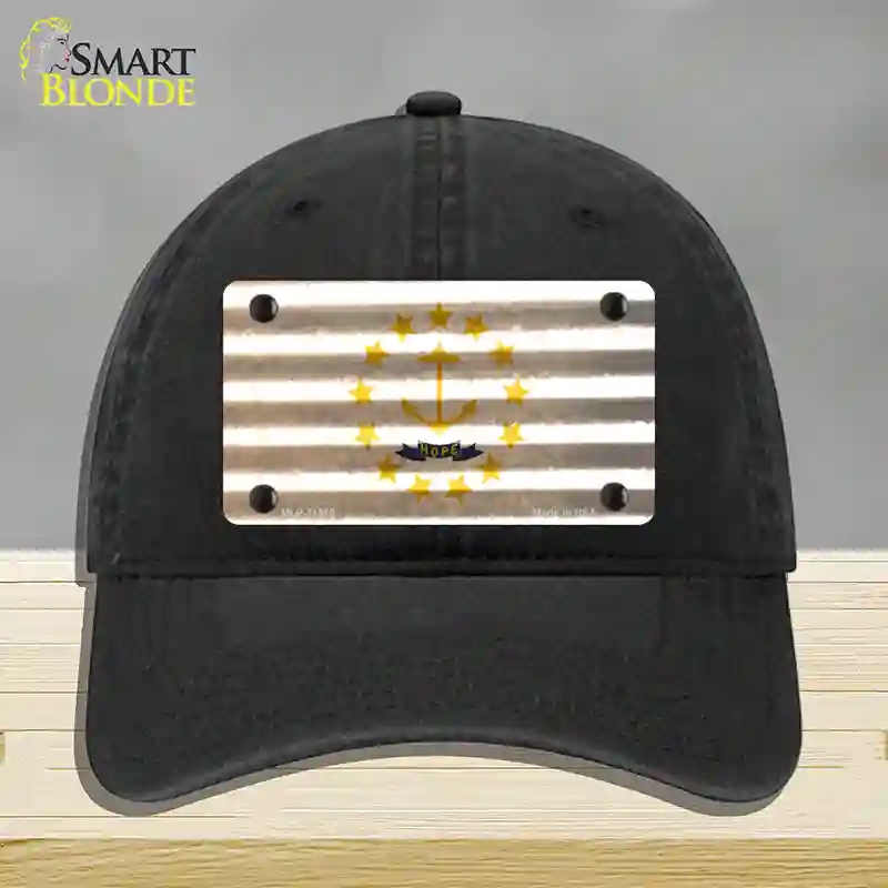 HAT07-MLP-11980 Rhode Island Corrugated Flag Novelty License Plate Hat, Unconstructed Cotton - Black