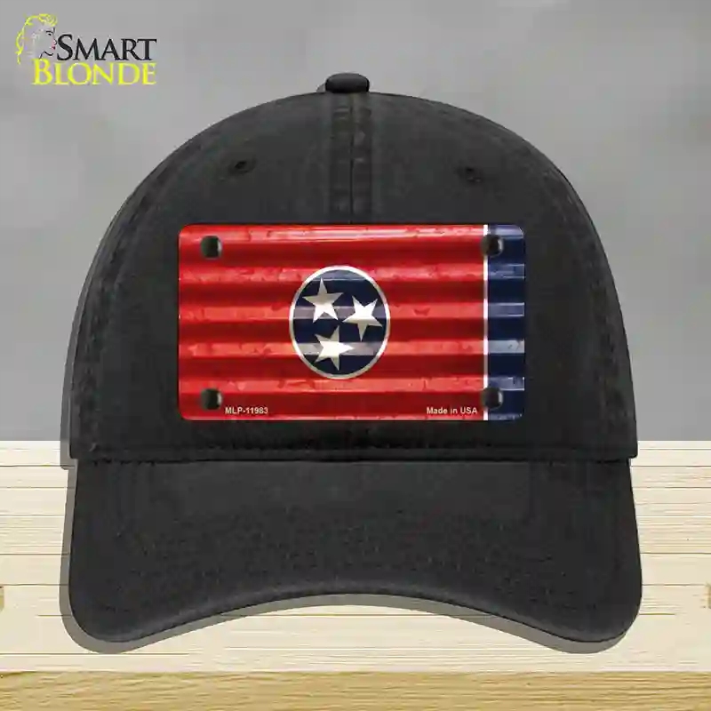 HAT07-MLP-11983 Tennessee Corrugated Flag Novelty License Plate Hat, Unconstructed Cotton - Black