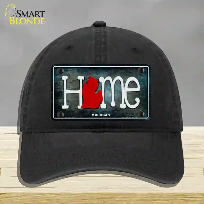 HAT07-MLP-12013 Michigan Home State Outline Novelty License Plate Hat, Unconstructed Cotton - Black