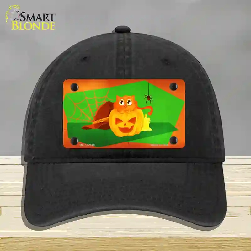 HAT07-MLP-12048 Pumpkin Kitty Novelty License Plate Hat, Unconstructed Cotton - Black