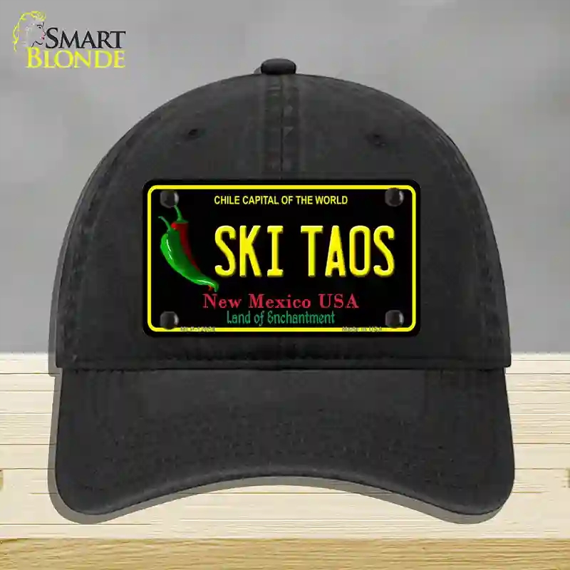 HAT07-MLP-12054 Ski Taos   Mexico Novelty License Plate Hat, Unconstructed Cotton - Black