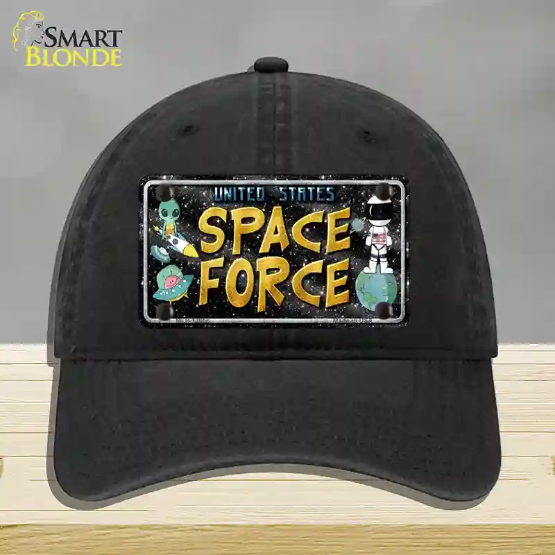 HAT07-MLP-12056 Space Force Novelty License Plate Hat, Unconstructed Cotton - Black