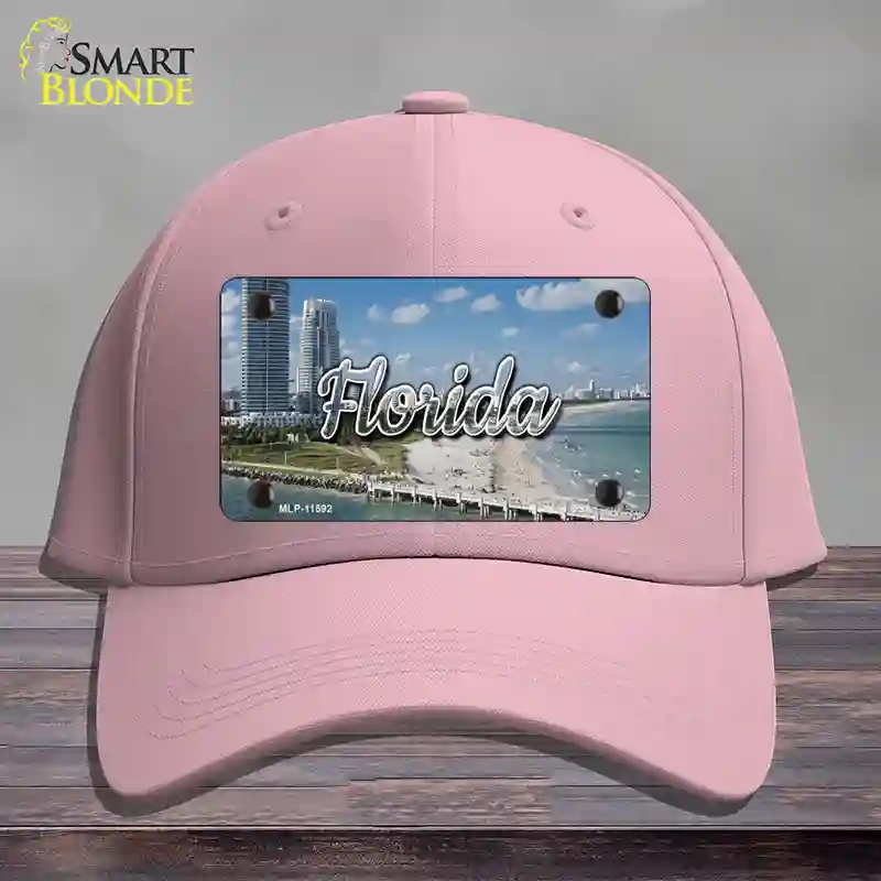 HAT05-MLP-11592 Florida White Sand Beach State Novelty License Plate Hat, Cotton - Pink