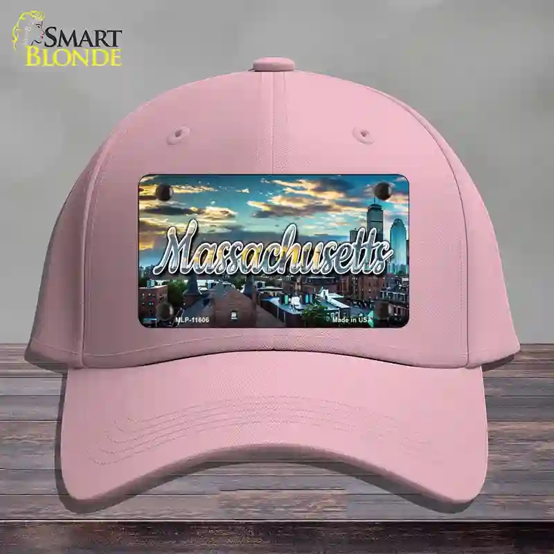 HAT05-MLP-11606 Massachusetts Sunset Skyline State Novelty License Plate Hat, Cotton - Pink