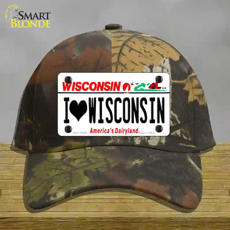 HAT06-MLP-10609 I Love Wisconsin Novelty License Plate Hat, Cotton - Camoflauge