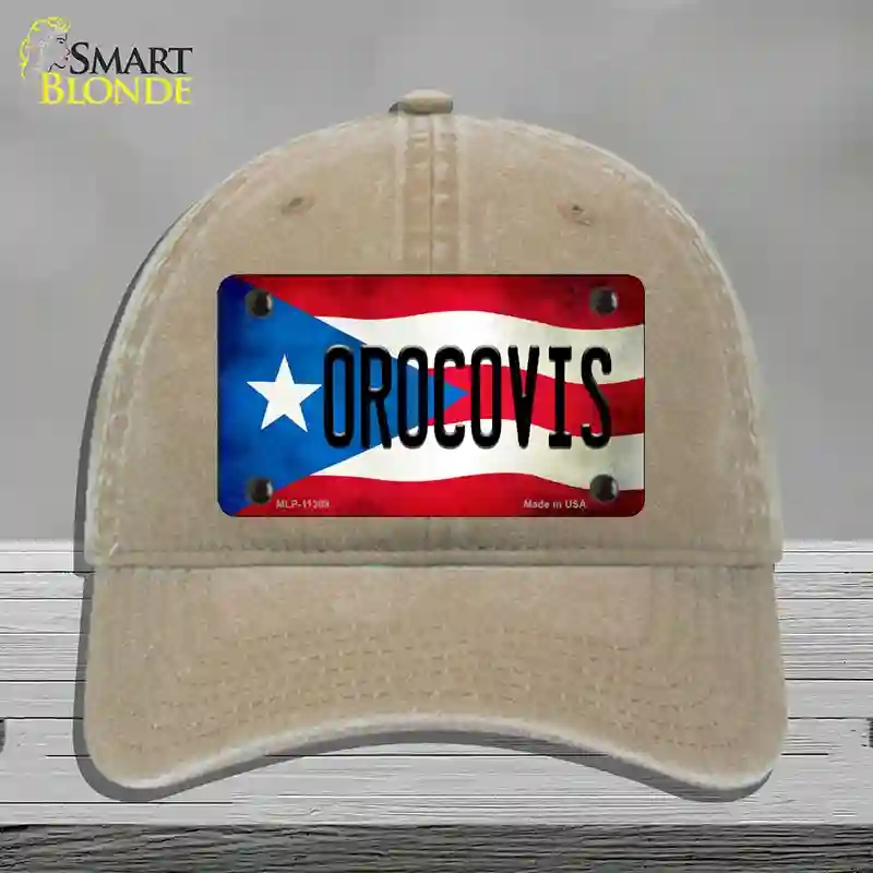 HAT09-MLP-11369 Orocovis Puerto Rico Flag Novelty License Plate Hat, Unconstructed Cotton - Khaki