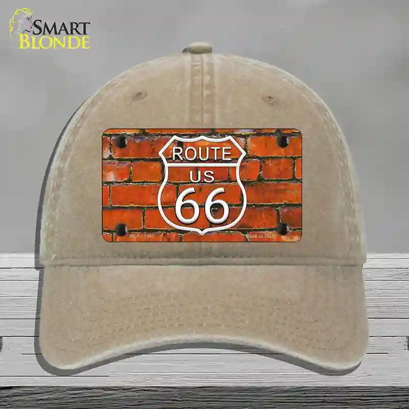 HAT09-MLP-11461 Route 66 Orange Brick Wall Novelty License Plate Hat, Unconstructed Cotton - Khaki