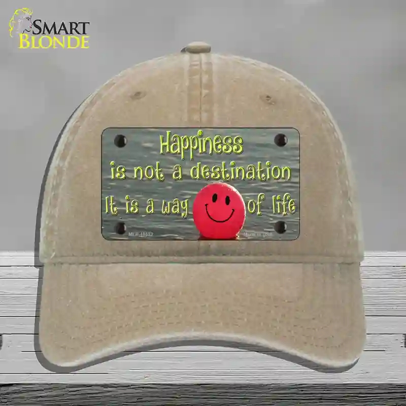HAT09-MLP-11532 Happiness Way of Life Ball Novelty License Plate Hat, Unconstructed Cotton - Khaki