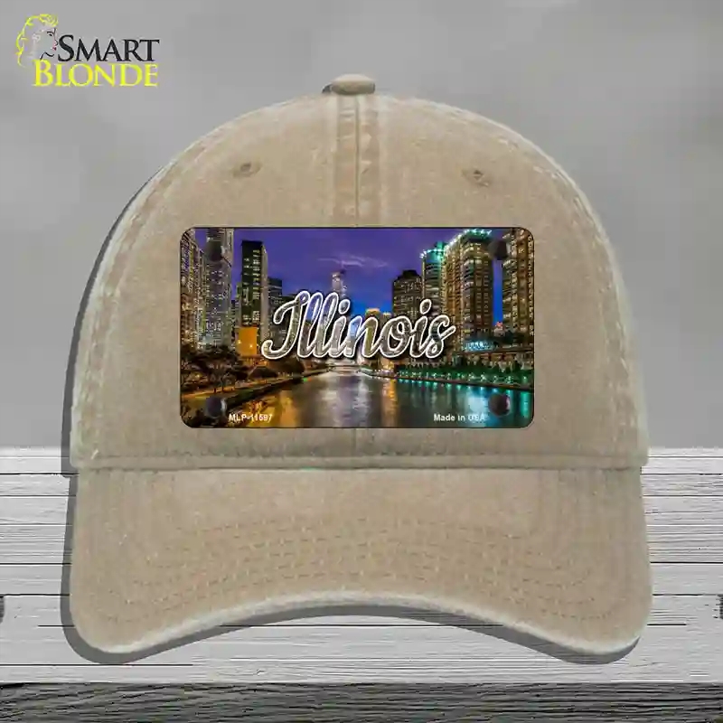 HAT09-MLP-11597 Illinois River City Lights State Novelty License Plate Hat, Unconstructed Cotton - Khaki