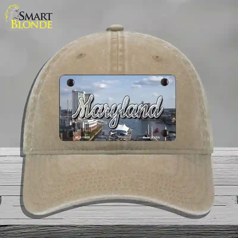 HAT09-MLP-11605 Maryland River Skyline State Novelty License Plate Hat, Unconstructed Cotton - Khaki