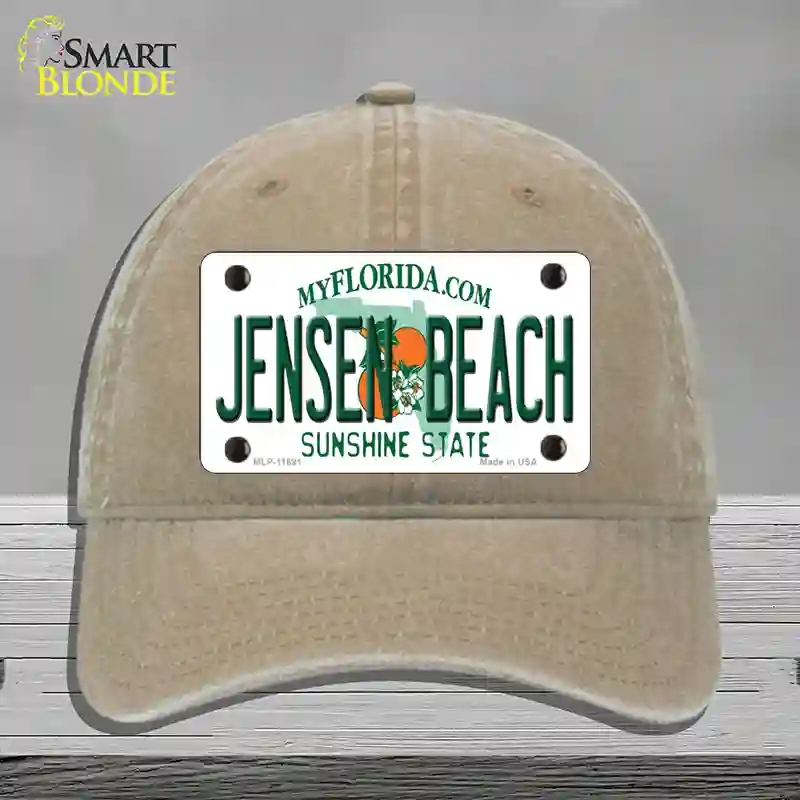 HAT09-MLP-11691 Jensen Beach Florida Novelty License Plate Hat, Unconstructed Cotton - Khaki