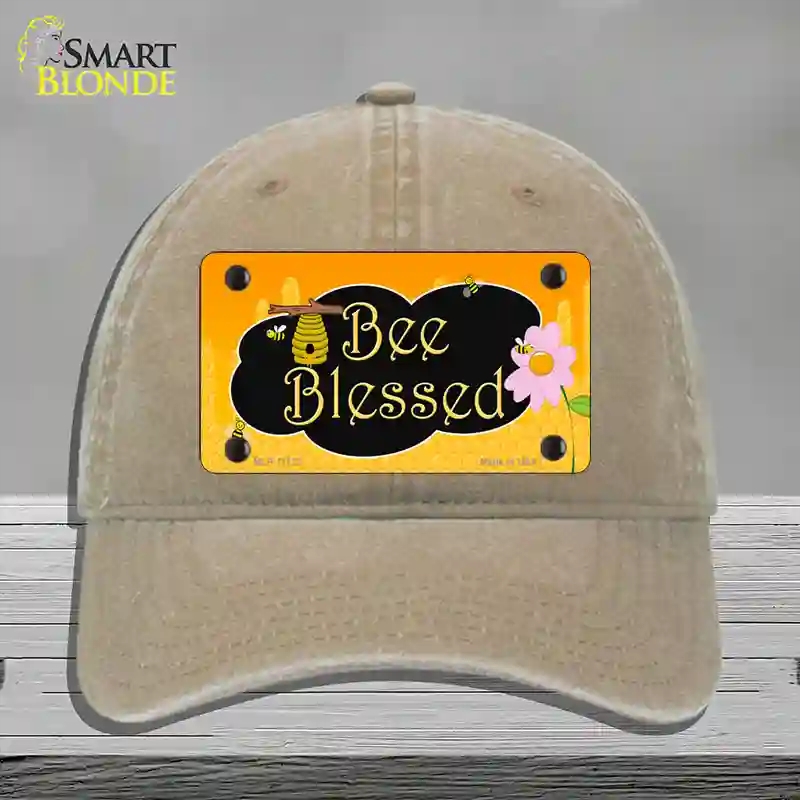HAT09-MLP-11722 Bee Blessed Honey Hive Novelty License Plate Hat, Unconstructed Cotton - Khaki
