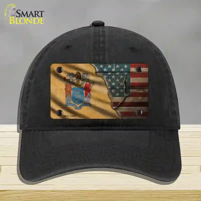 HAT07-MLP-12409   Jersey & American Flag Novelty License Plate Hat, Unconstructed Cotton - Black