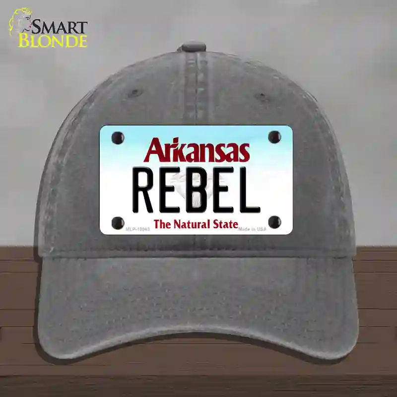 HAT08-MLP-10063 Rebel Arkansas Novelty License Plate Hat, Unconstructed Cotton - Charcoal