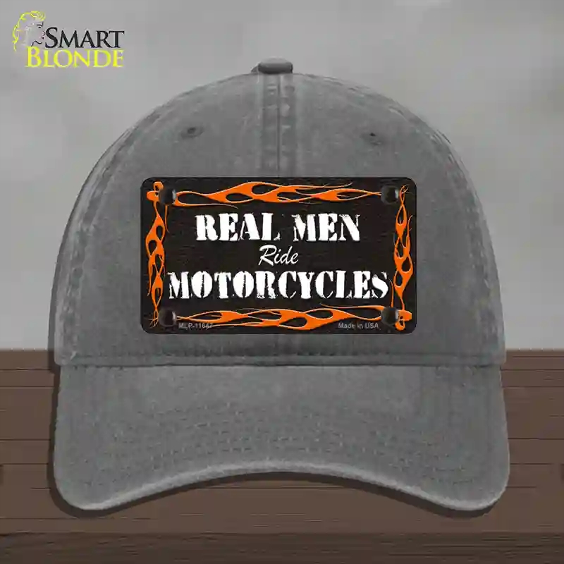 HAT08-MLP-11647 Real Men Ride Motorcycles Novelty License Plate Hat, Unconstructed Cotton - Charcoal