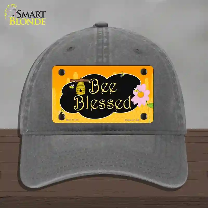 HAT08-MLP-11722 Bee Blessed Honey Hive Novelty License Plate Hat, Unconstructed Cotton - Charcoal