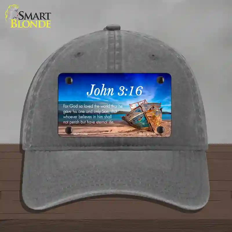 HAT08-MLP-11868 John 3 16 Beach Novelty License Plate Hat, Unconstructed Cotton - Charcoal