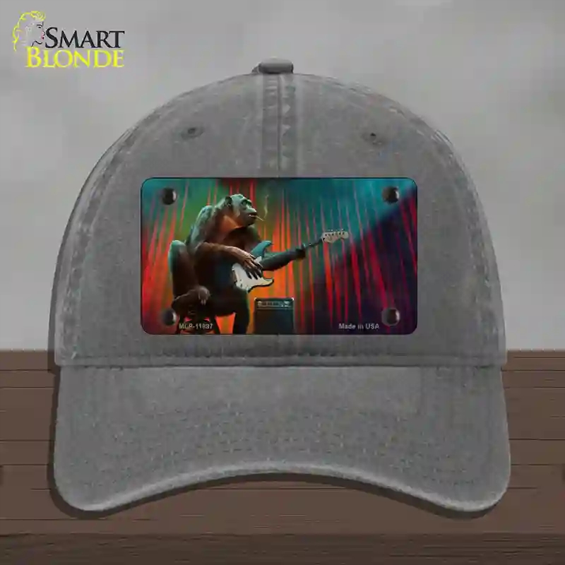 HAT08-MLP-11897 Monkey with Guitar Novelty License Plate Hat, Unconstructed Cotton - Charcoal