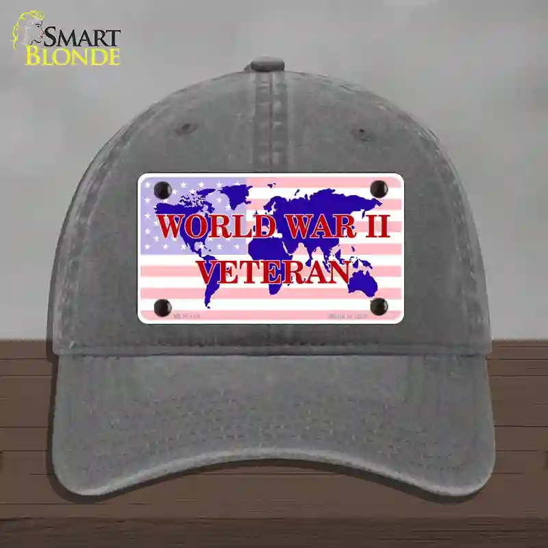 HAT08-MLP-119 WW II Veteran Novelty License Plate Hat, Unconstructed Cotton - Charcoal