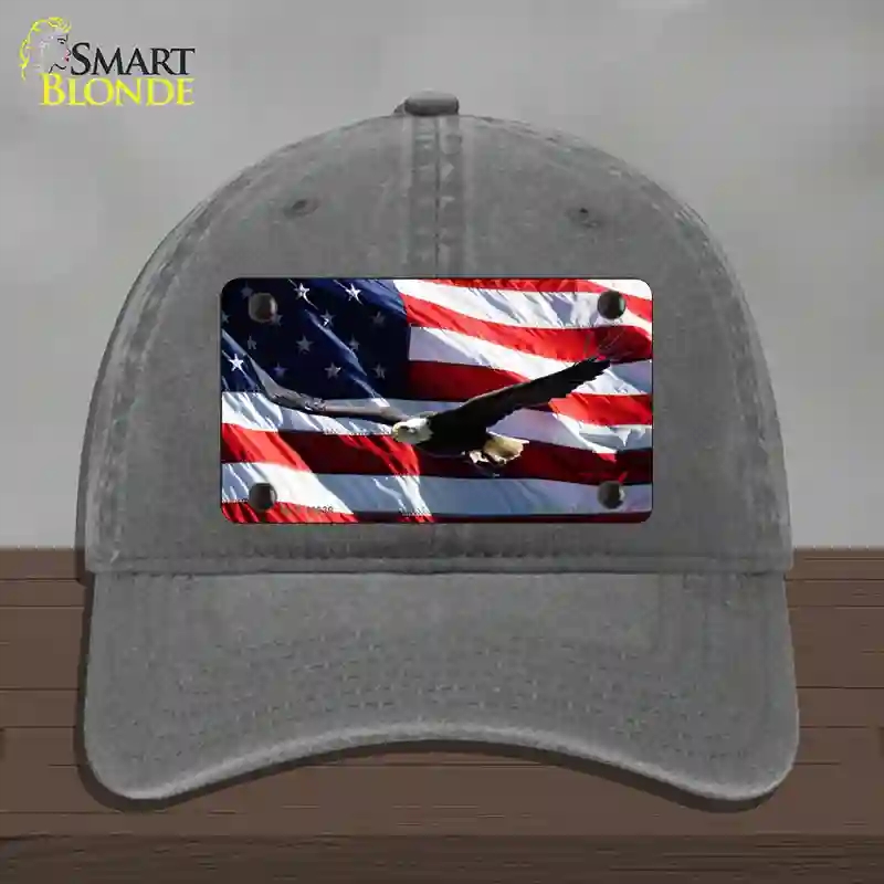 HAT08-MLP-11939 Soaring Eagle Flag Novelty License Plate Hat, Unconstructed Cotton - Charcoal