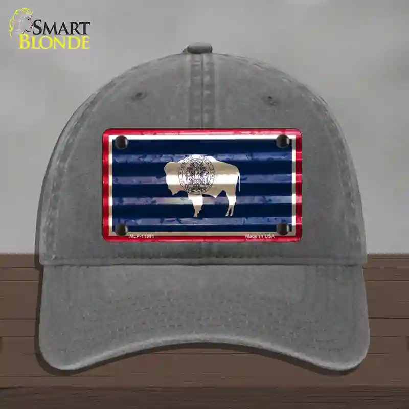 HAT08-MLP-11991 Wyoming Corrugated Flag Novelty License Plate Hat, Unconstructed Cotton - Charcoal
