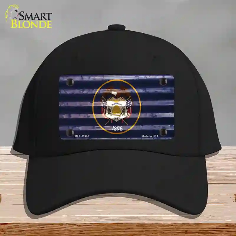 HAT03-MLP-11985 Utah Corrugated Flag Novelty License Plate Hat, Cotton - Black