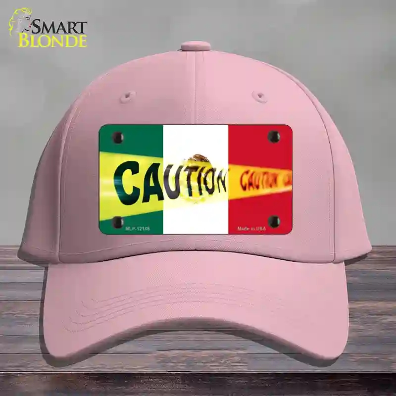 HAT05-MLP-12188 Caution Mexico Flag Novelty License Plate Hat, Cotton - Pink