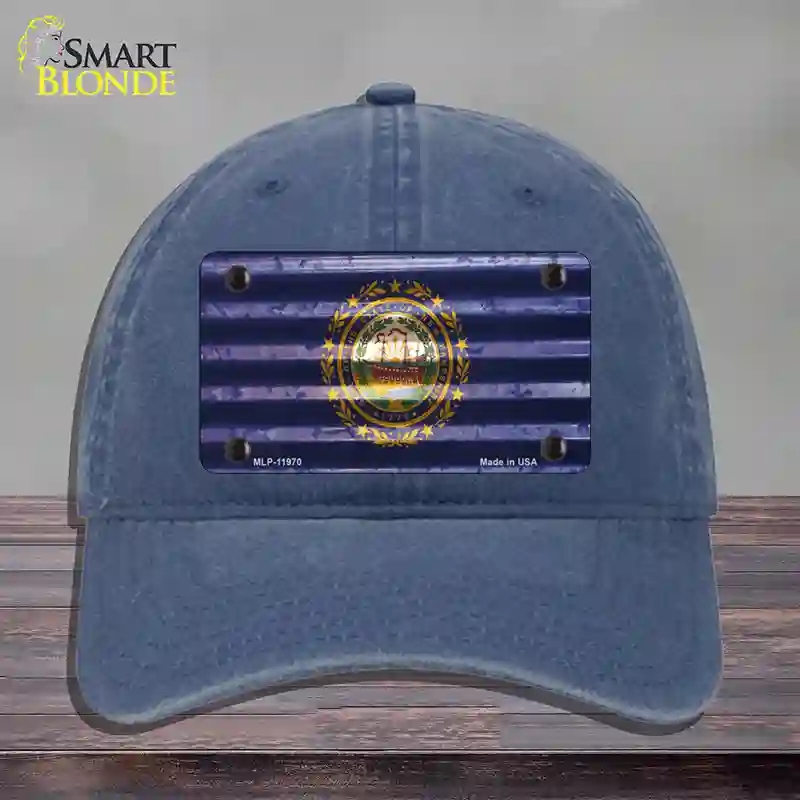 HAT11-MLP-11970   Hampshire Corrugated Flag Novelty License Plate Hat, Unconstructed Cotton - Navy