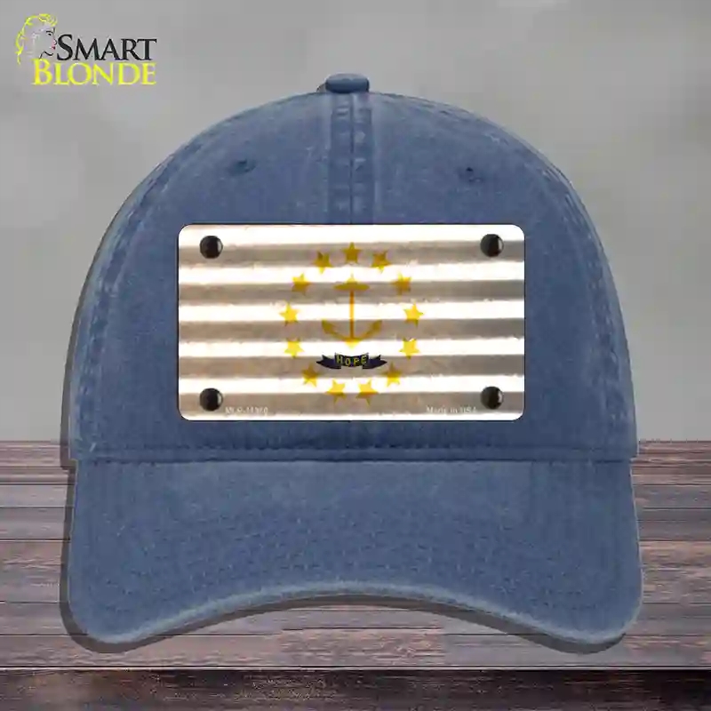 HAT11-MLP-11980 Rhode Island Corrugated Flag Novelty License Plate Hat, Unconstructed Cotton - Navy