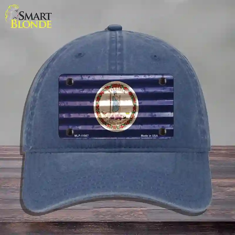 HAT11-MLP-11987 Virginia Corrugated Flag Novelty License Plate Hat, Unconstructed Cotton - Navy