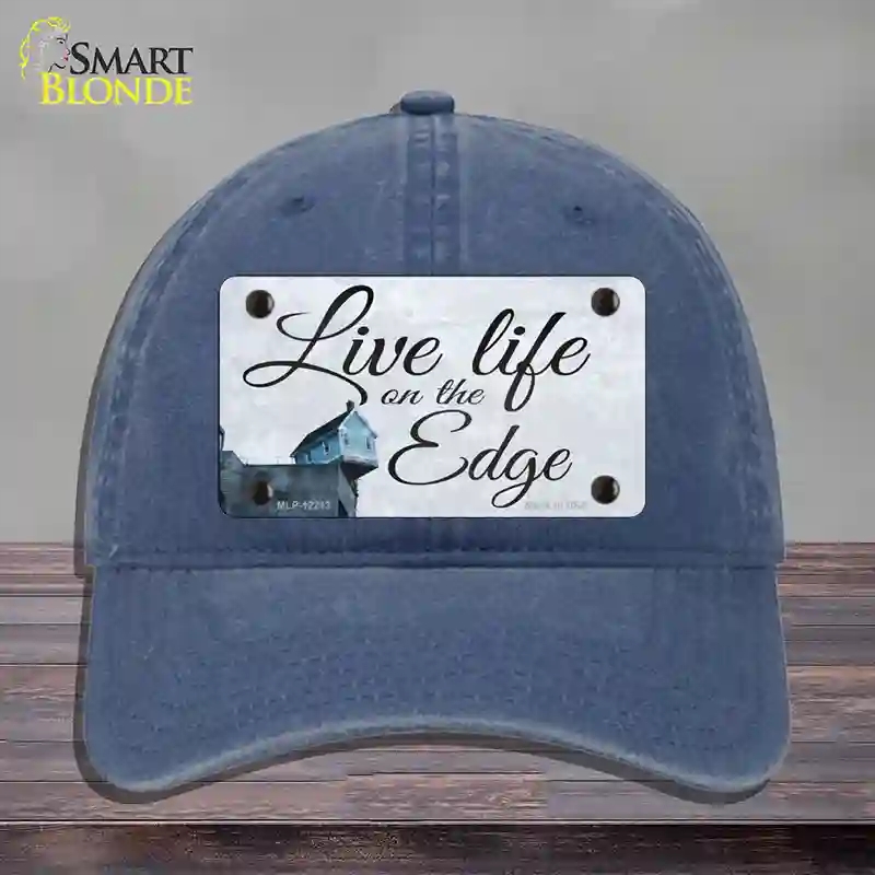 HAT11-MLP-12213 Live Life on the Edge Novelty License Plate Hat, Unconstructed Cotton - Navy