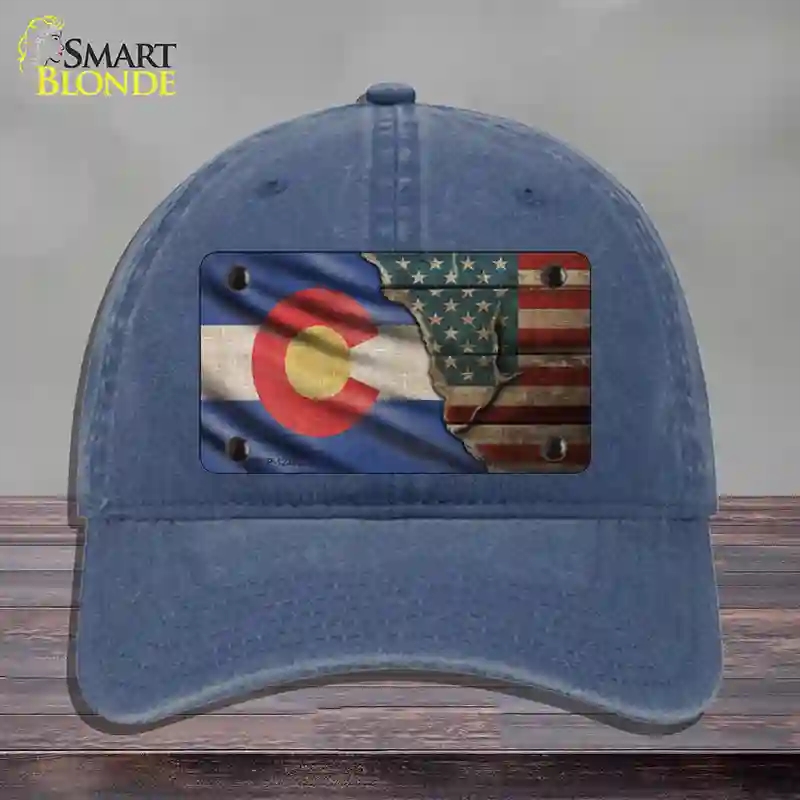 HAT11-MLP-12385 Colorado & American Flag Novelty License Plate Hat, Unconstructed Cotton - Navy