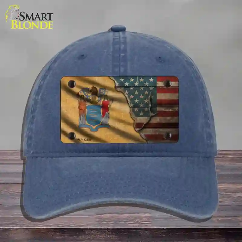 HAT11-MLP-12409   Jersey & American Flag Novelty License Plate Hat, Unconstructed Cotton - Navy