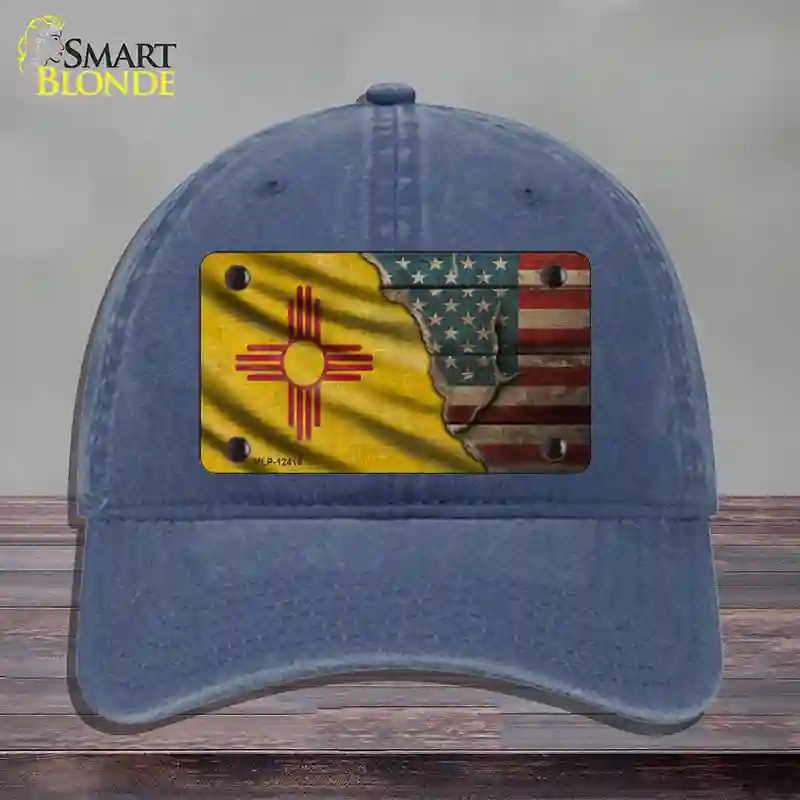 HAT11-MLP-12410   Mexico & American Flag Novelty License Plate Hat, Unconstructed Cotton - Navy