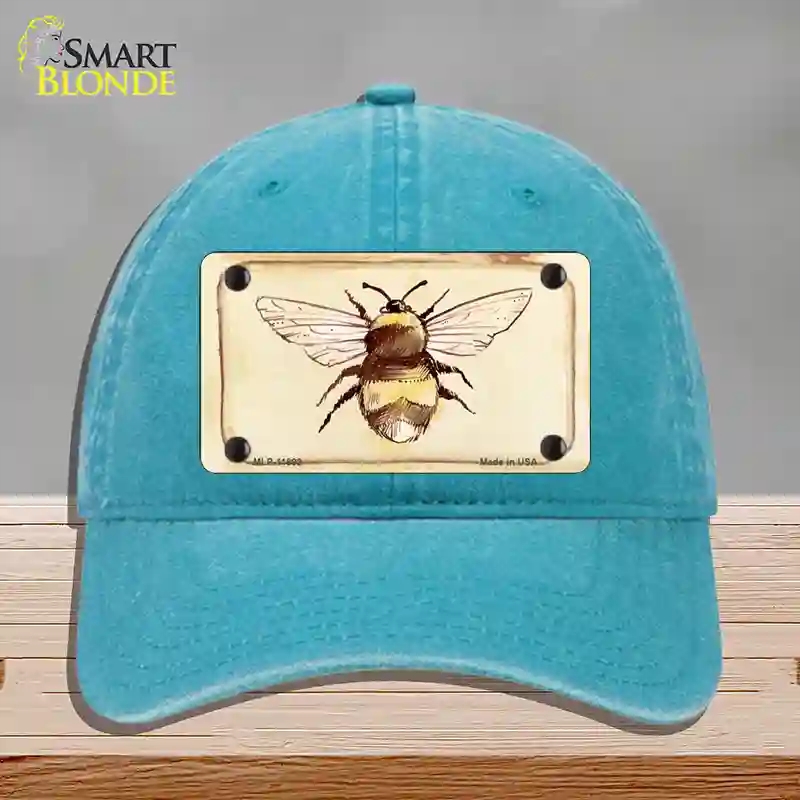 HAT10-MLP-11892 Bumble Bee Watercolor Novelty License Plate Hat, Unconstructed Cotton - Lake Blue