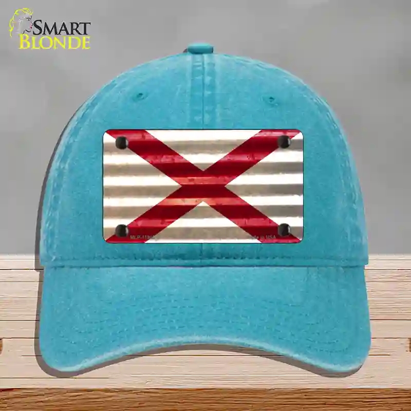 HAT10-MLP-11942 Alabama Corrugated Flag Novelty License Plate Hat, Unconstructed Cotton - Lake Blue