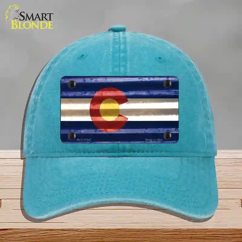 HAT10-MLP-11947 Colorado Corrugated Flag Novelty License Plate Hat, Unconstructed Cotton - Lake Blue