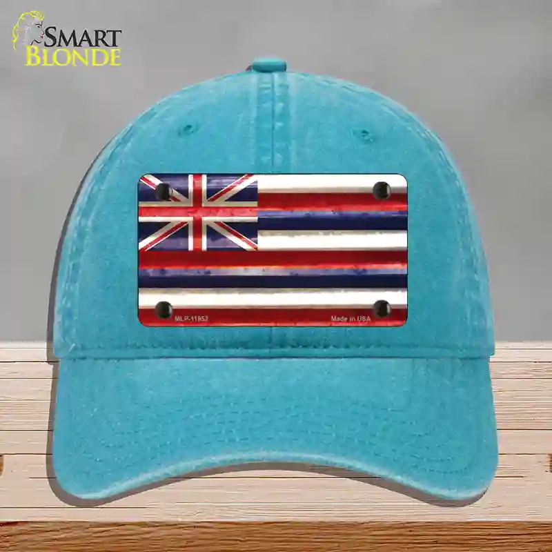 HAT10-MLP-11952 Hawaii Corrugated Flag Novelty License Plate Hat, Unconstructed Cotton - Lake Blue