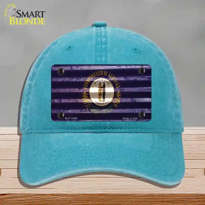 HAT10-MLP-11958 Kentucky Corrugated Flag Novelty License Plate Hat, Unconstructed Cotton - Lake Blue