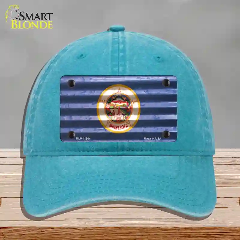 HAT10-MLP-11964 Minnesota Corrugated Flag Novelty License Plate Hat, Unconstructed Cotton - Lake Blue