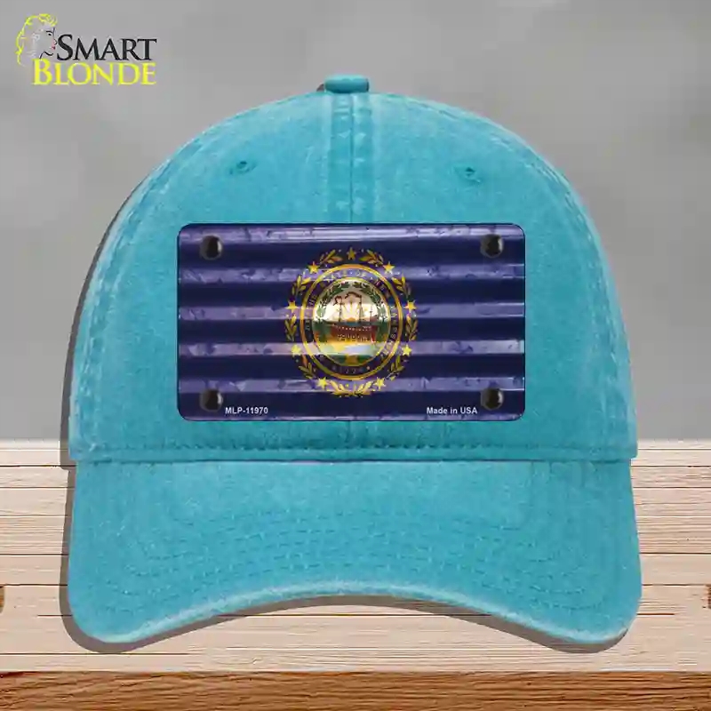 HAT10-MLP-11970   Hampshire Corrugated Flag Novelty License Plate Hat, Unconstructed Cotton - Lake Blue
