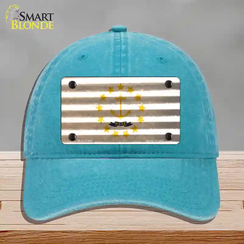 HAT10-MLP-11980 Rhode Island Corrugated Flag Novelty License Plate Hat, Unconstructed Cotton - Lake Blue
