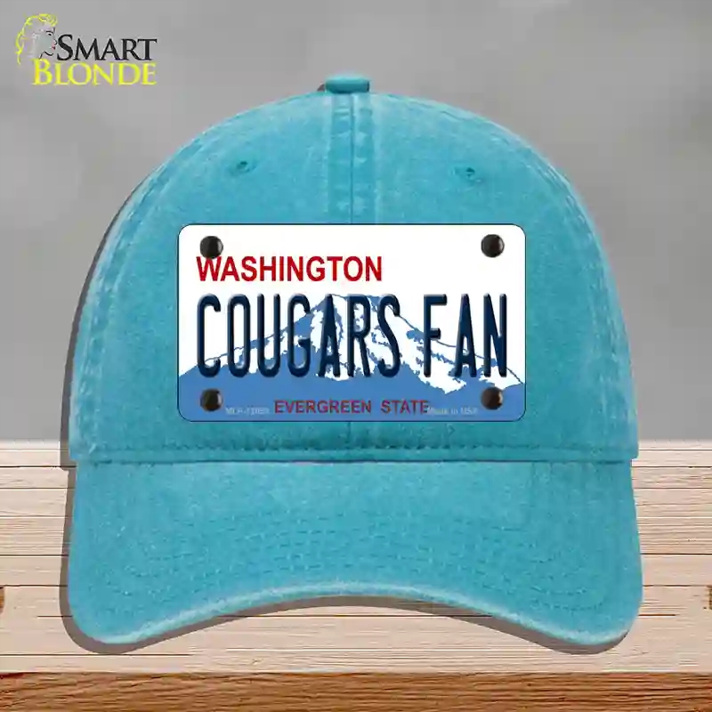 HAT10-MLP-12058 Washington Cougars Fan Novelty License Plate Hat, Unconstructed Cotton - Lake Blue
