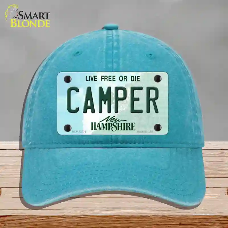 HAT10-MLP-12073 Camper   Hampshire State Novelty License Plate Hat, Unconstructed Cotton - Lake Blue