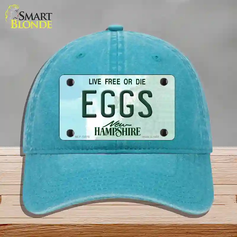 HAT10-MLP-12075 Eggs   Hampshire State Novelty License Plate Hat, Unconstructed Cotton - Lake Blue