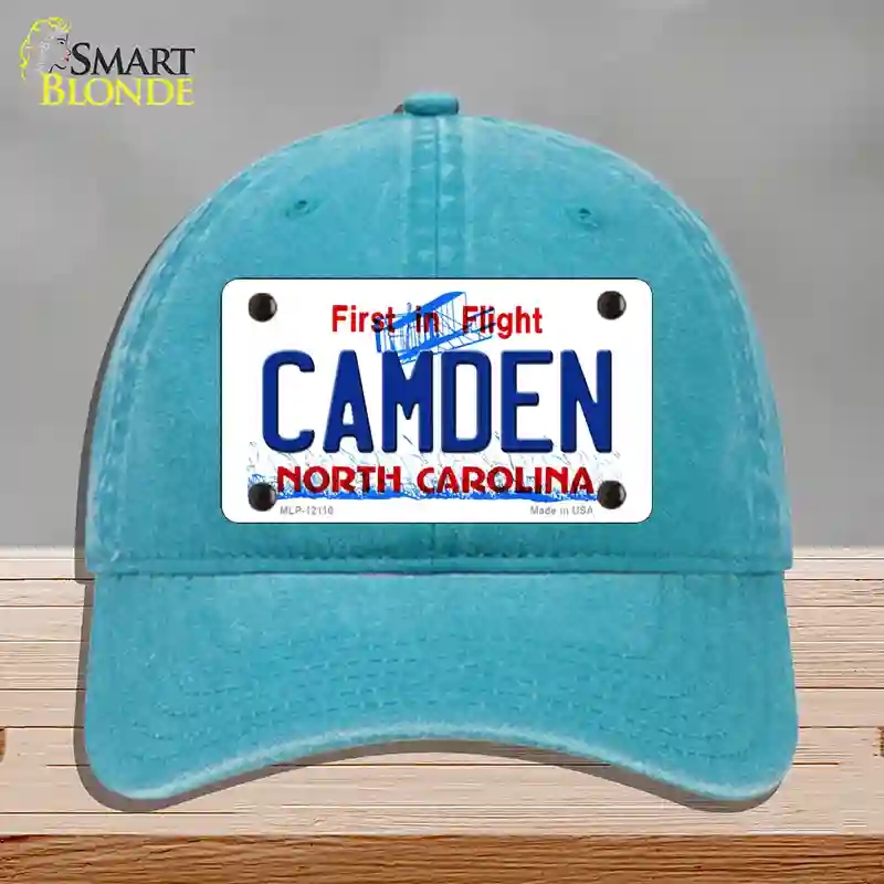 HAT10-MLP-12116 Camden North Carolina State Novelty License Plate Hat, Unconstructed Cotton - Lake Blue