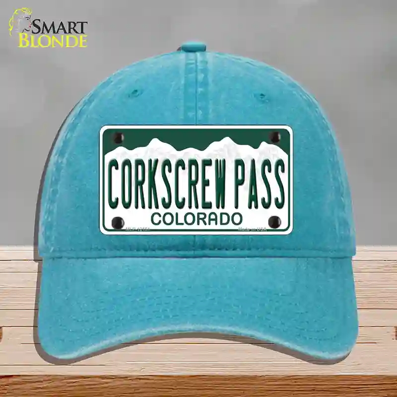HAT10-MLP-12151 Corkscrew Pass Colorado Novelty License Plate Hat, Unconstructed Cotton - Lake Blue