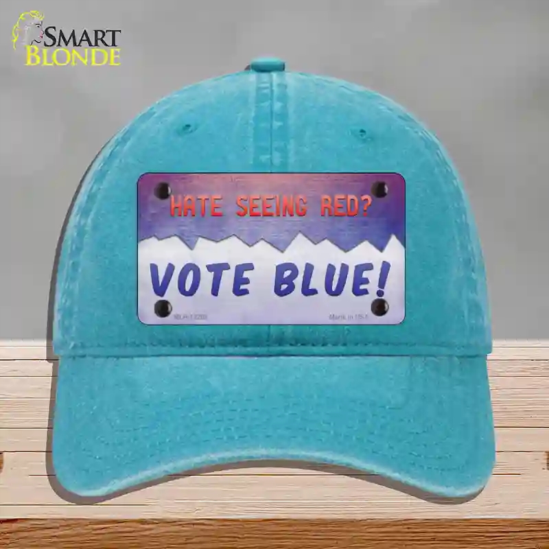 HAT10-MLP-12268 Hate Seeing Red Vote Blue Novelty License Plate Hat, Unconstructed Cotton - Lake Blue