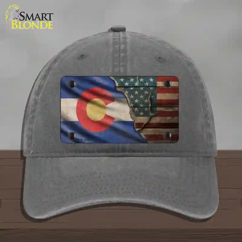 HAT08-MLP-12385 Colorado & American Flag Novelty License Plate Hat, Unconstructed Cotton - Charcoal
