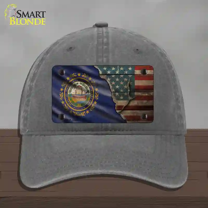 HAT08-MLP-12408   Hampshire & American Flag Novelty License Plate Hat, Unconstructed Cotton - Charcoal